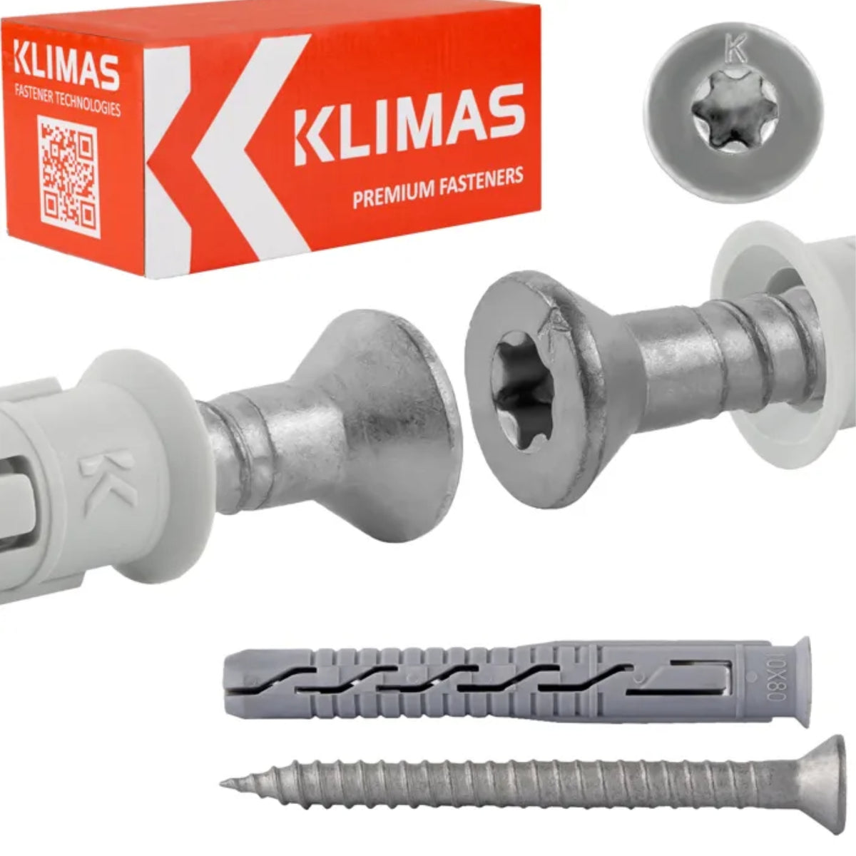 Diblu cu surub cap inecat TX30, 10x80/7x85 mm,  50 buc/cutie - KLIMAS Wrek-met