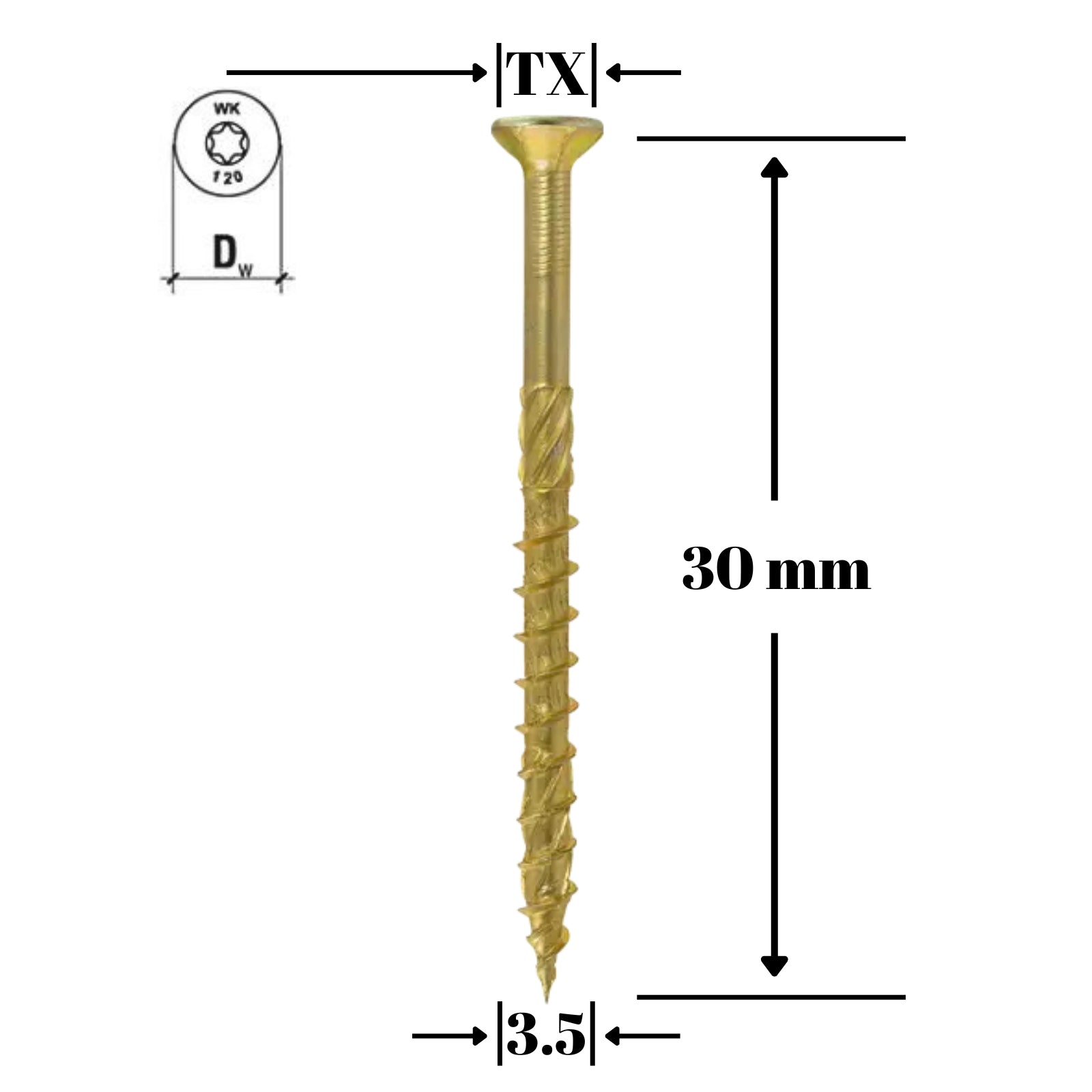 Surub autofiletant pentru lemn TORX 3.5x30mm, 500 bucăți/cutie - KMWHT-35030, Klimas Wkret-met
