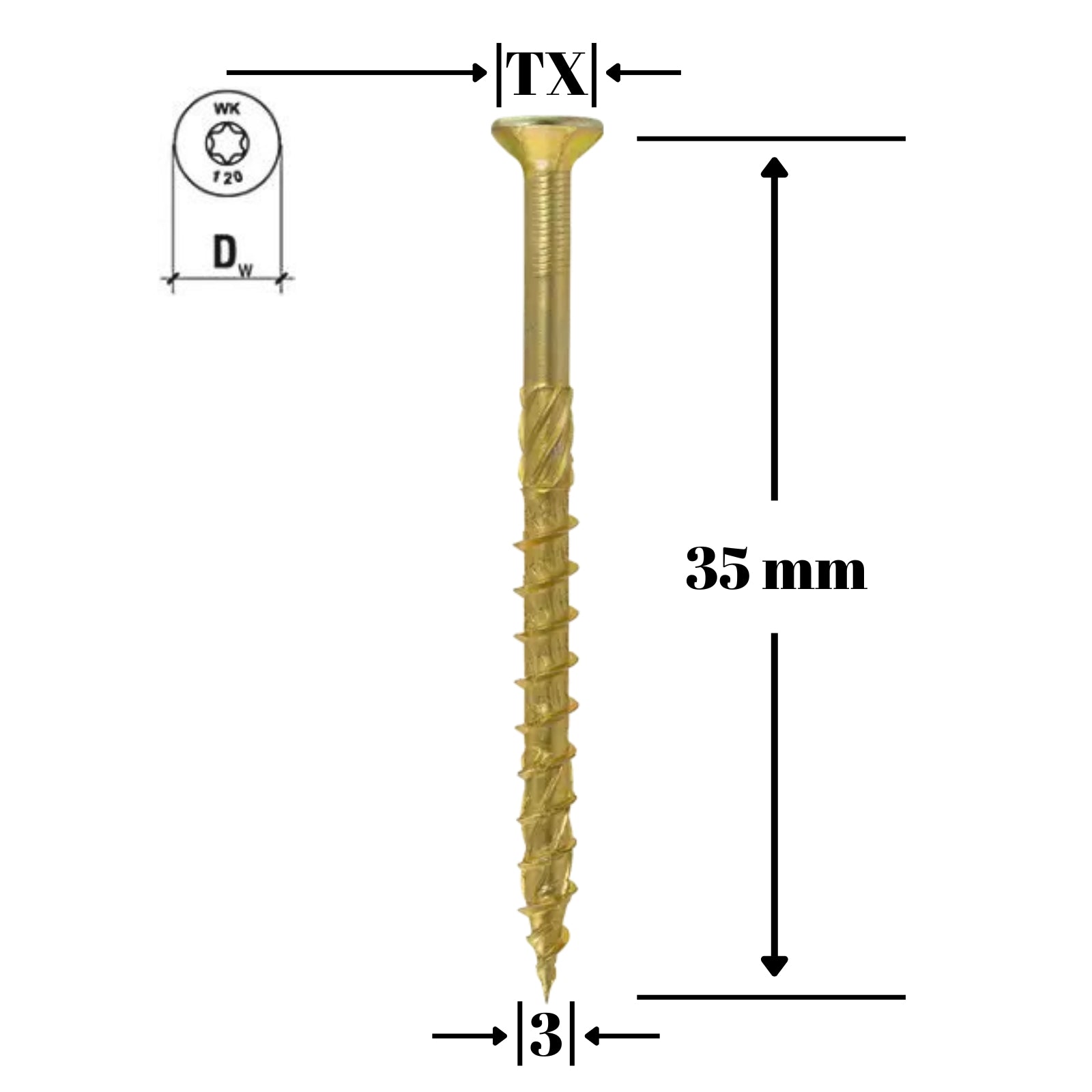 Surub autofiletant pentru lemn TORX 3x35mm - KMWHT-30035, Klimas Wkret-met