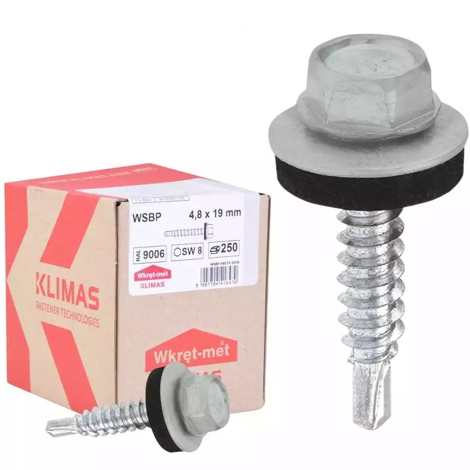 Surub autoforant pentru tabla, cap hexagonal 4.8x19mm RAL 7016- 250 buc/cutie - WSBP-48019-8017, Klimas Wkret-met