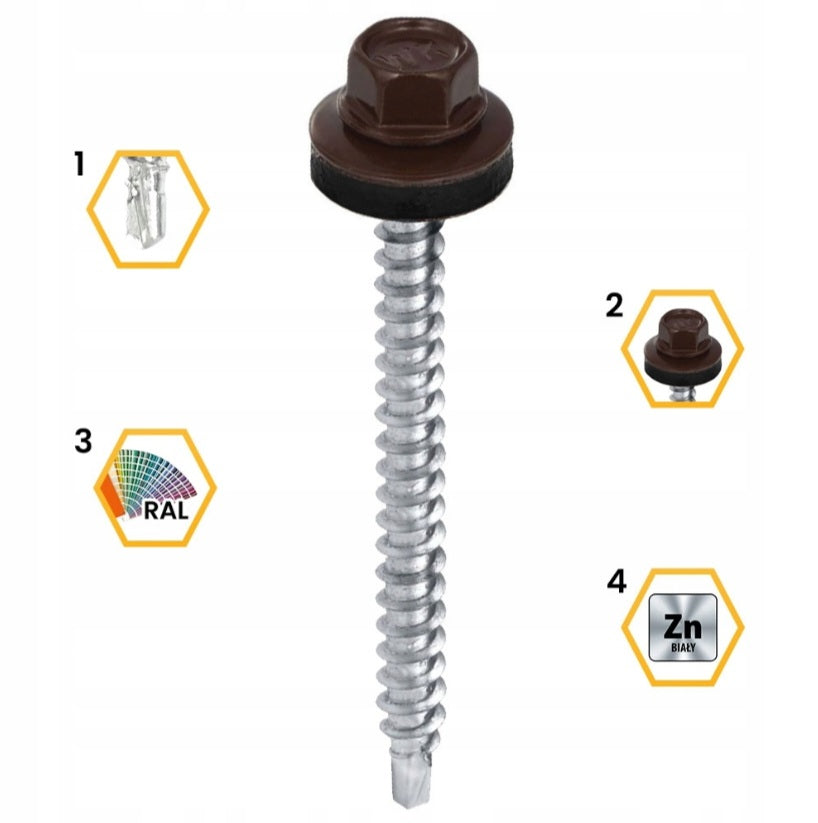Surub autoforant pentru tabla, cap hexagonal 4.8x70mm RAL 8017 - 200 buc/cutie - WFD-48070-8017, Klimas Wkret-met