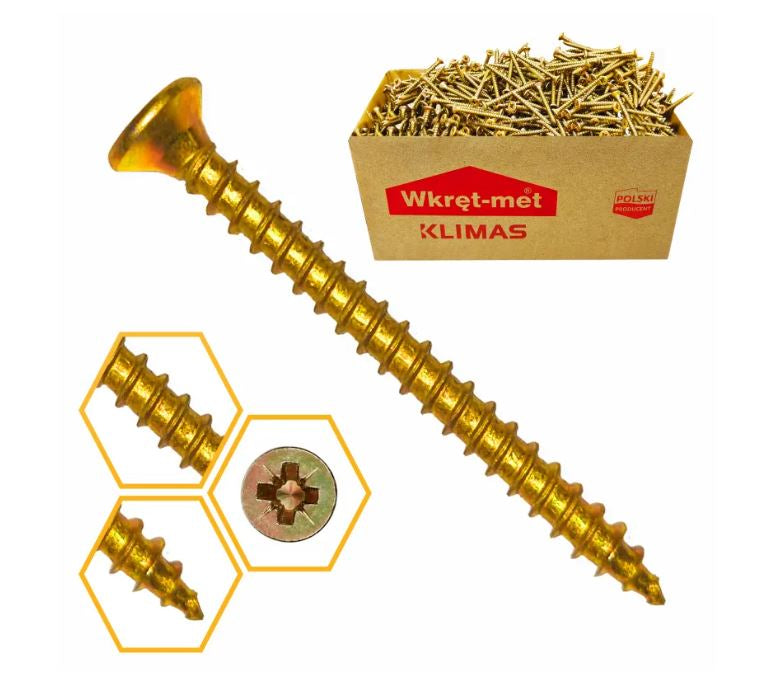 Surub cu cap inecat pentru placi OSB 5x100, 200 bucati/cutie, KMH-50100, Klimas Wkret-met