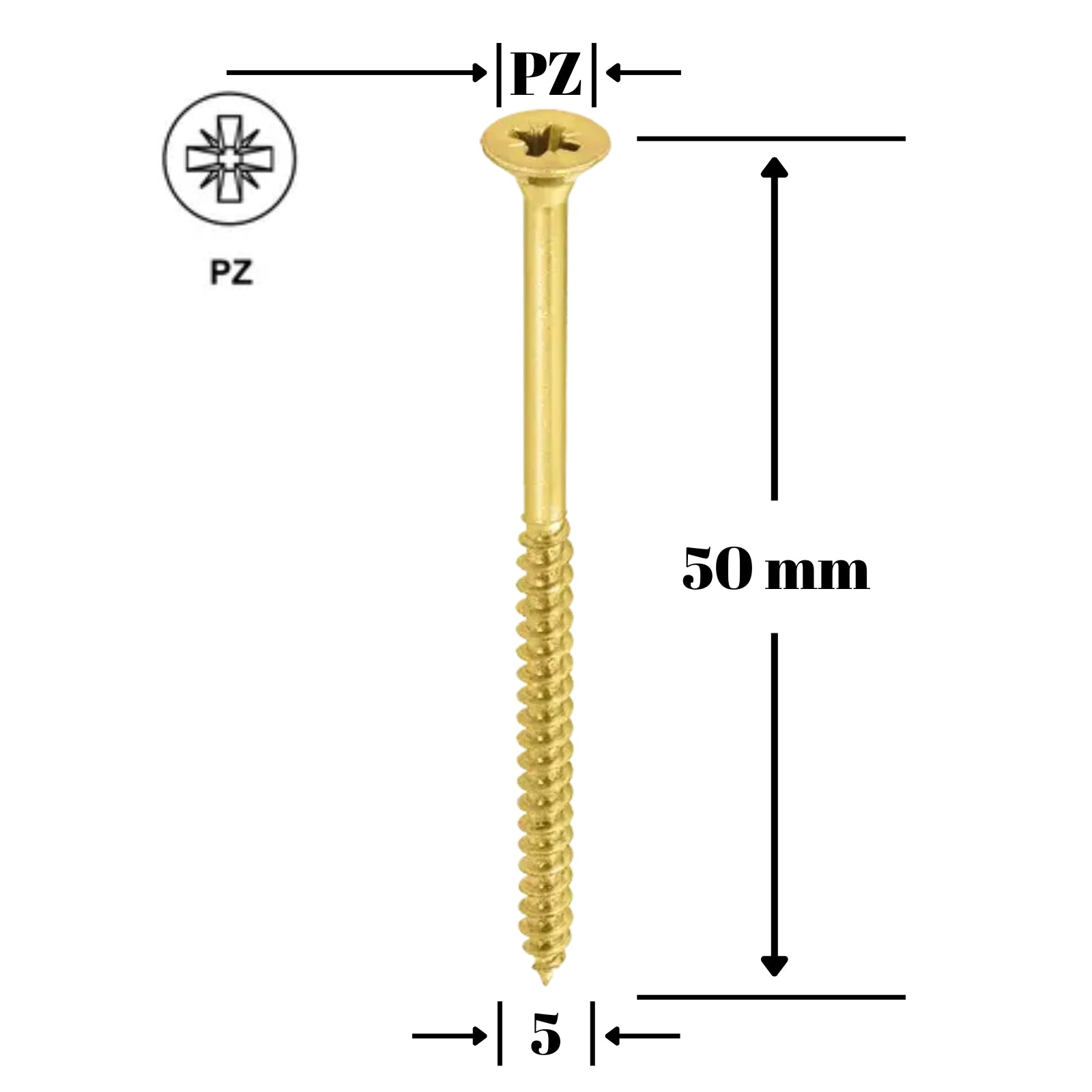 Surub cu cap inecat pentru placile de OSB, PZ, 5x50 mm - 300 bucati/cutie - KMH-50050, Klimas Wkret-met
