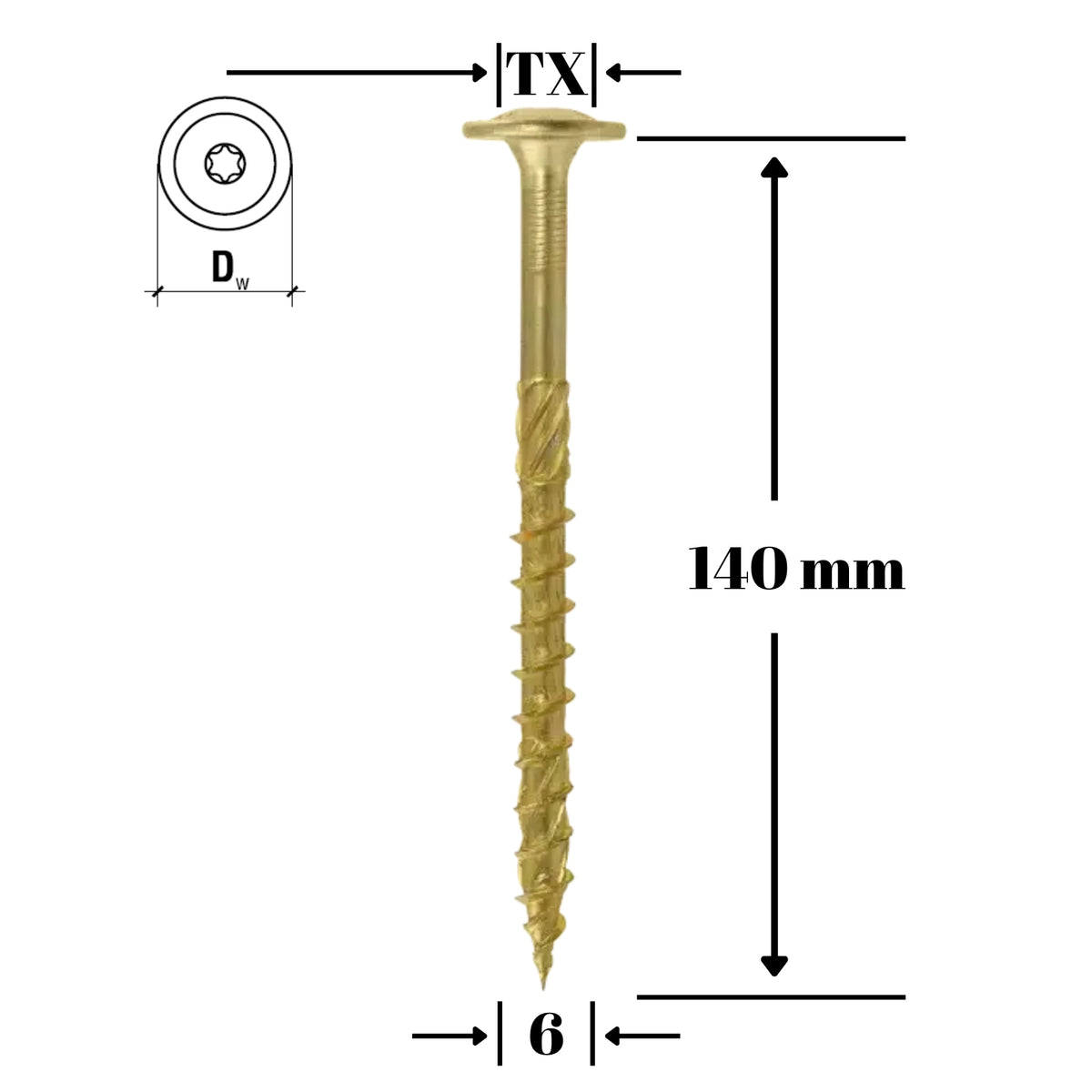 Surub dulgherie lemn, cap saiba TORX TX30 6x140 mm - 100 bucati/cutie - WKCP-06140, Klimas Wkret-met