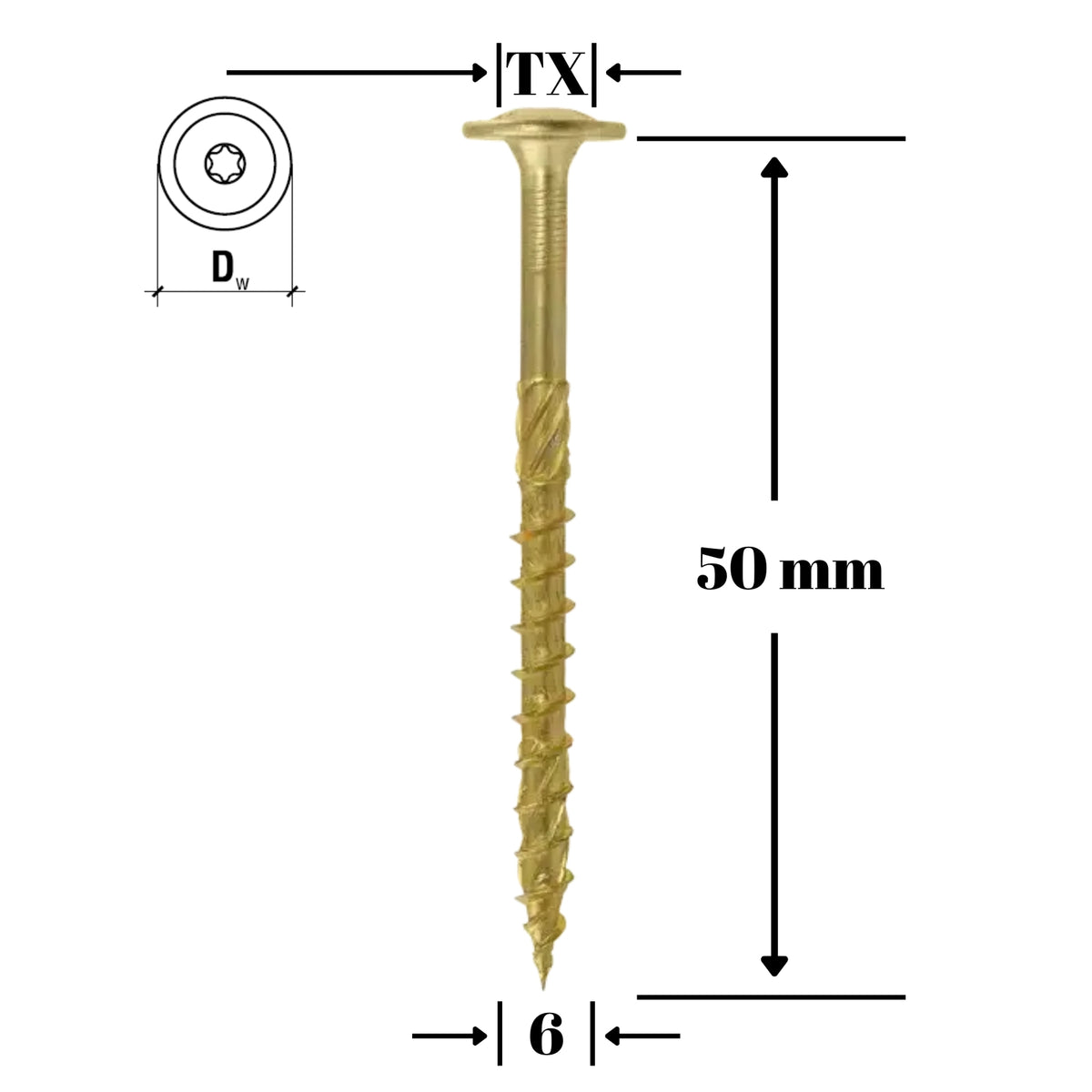 Surub dulgherie lemn, cap saiba TORX TX30 6x50 mm - 100 bucati/cutie - WKCP-06050, Klimas Wkret-met
