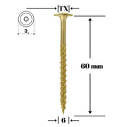 Surub dulgherie lemn, cap saiba TORX TX30 6x60 mm - 100 bucati/cutie - WKCP-06060, Klimas Wkret-met