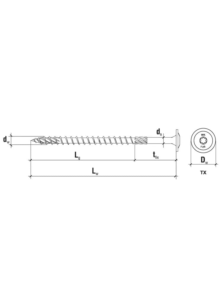 Surub dulgherie lemn, cap saiba TORX TX30 6x80 mm - 100 bucati/cutie - WKCP-06080, Klimas Wkret-met