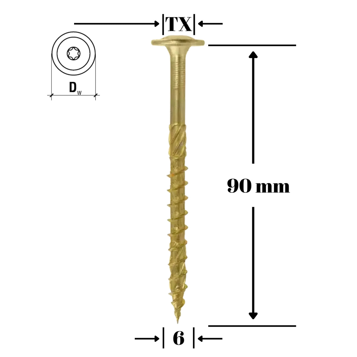 Surub dulgherie lemn, cap saiba TORX TX30 6x90 mm - 100 bucati/cutie - WKCP-06090, Klimas Wkret-met