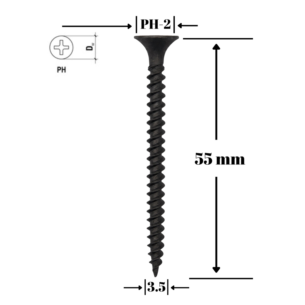 Surub gips-carton pentru metal, TN 3.5x55mm, 500 buc/cutie