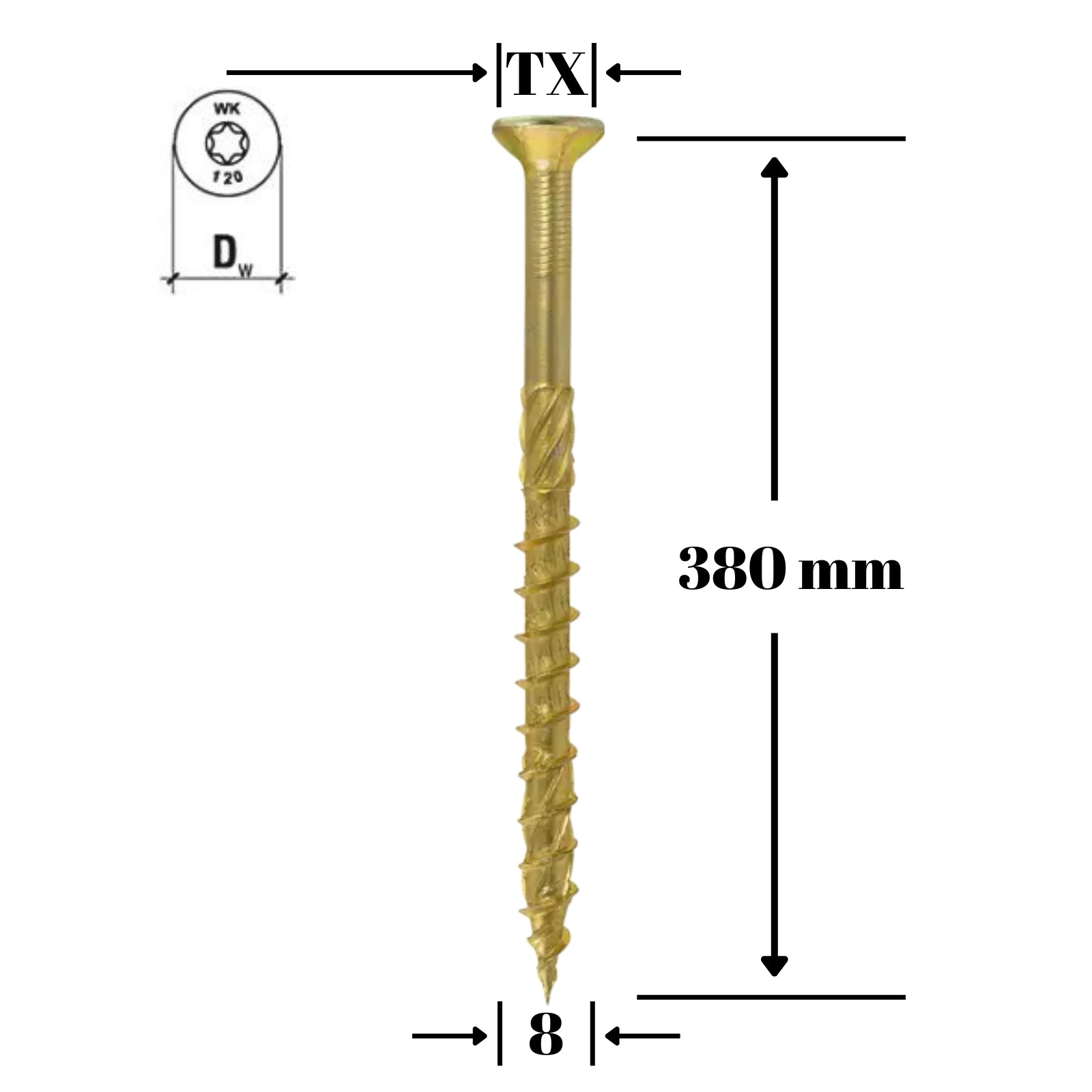 Surub pentru lemn TORX 8x380 (50buc/cut) - WKCS-08380(50), Klimas Wkret-met
