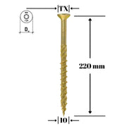 Surub dulgherie lemn, cap inecat, TORX TX40, 10x220 mm - 25 bucati/cutie - WKCS-10220, Klimas Wkret-met
