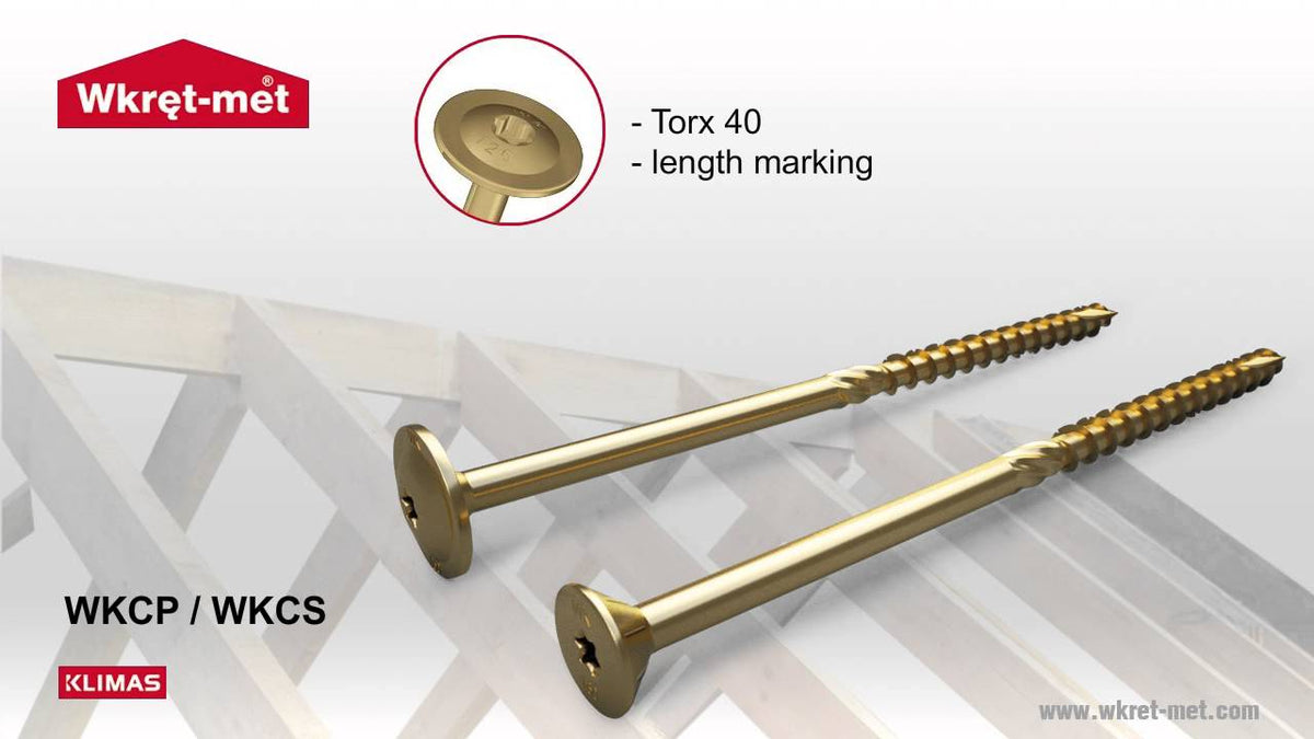 Surub dulgherie lemn, cap inecat, TORX TX40, 10x220 mm - 25 bucati/cutie - WKCS-10220, Klimas Wkret-met