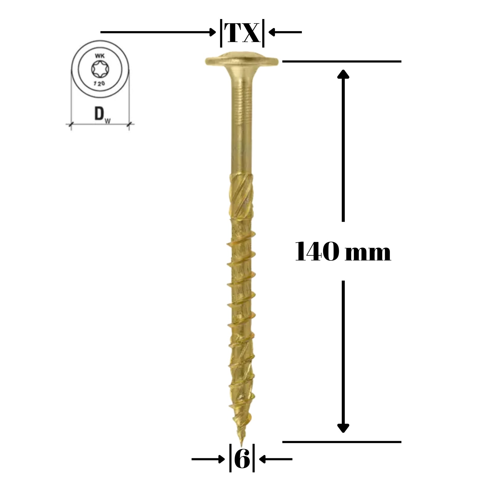 Surub pentru lemn cu saiba, TORX 6x140mm - WKCP-06140, Klimas Wkret-met