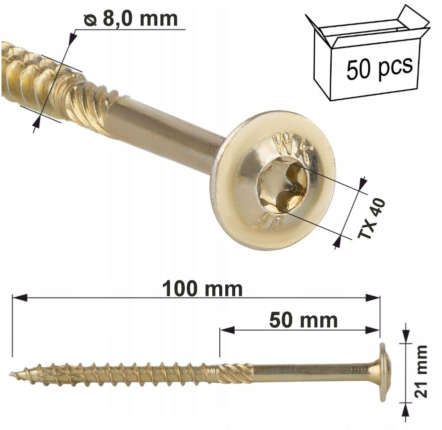 Surub pentru lemn cu saiba, TORX 8x100mm - WKCP-08100, Klimas Wkret-met