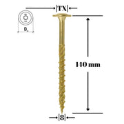Surub pentru lemn cu saiba, TORX 8x140mm - WKCP-08140, Klimas Wkret-met