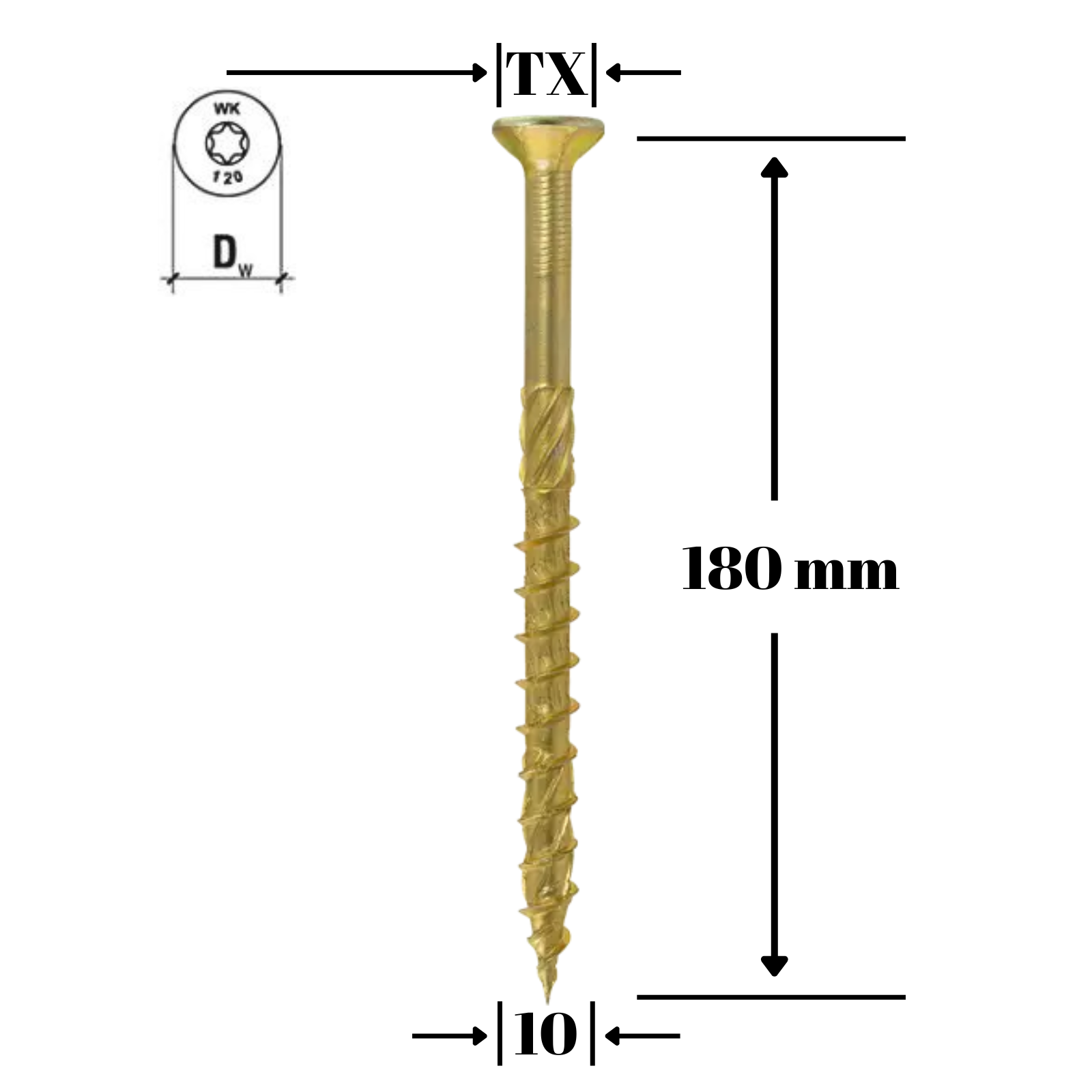 Surub pentru lemn TORX 10x180mm, 25 buc/cutie - WKCS-10180(25), Klimas Wkret-met