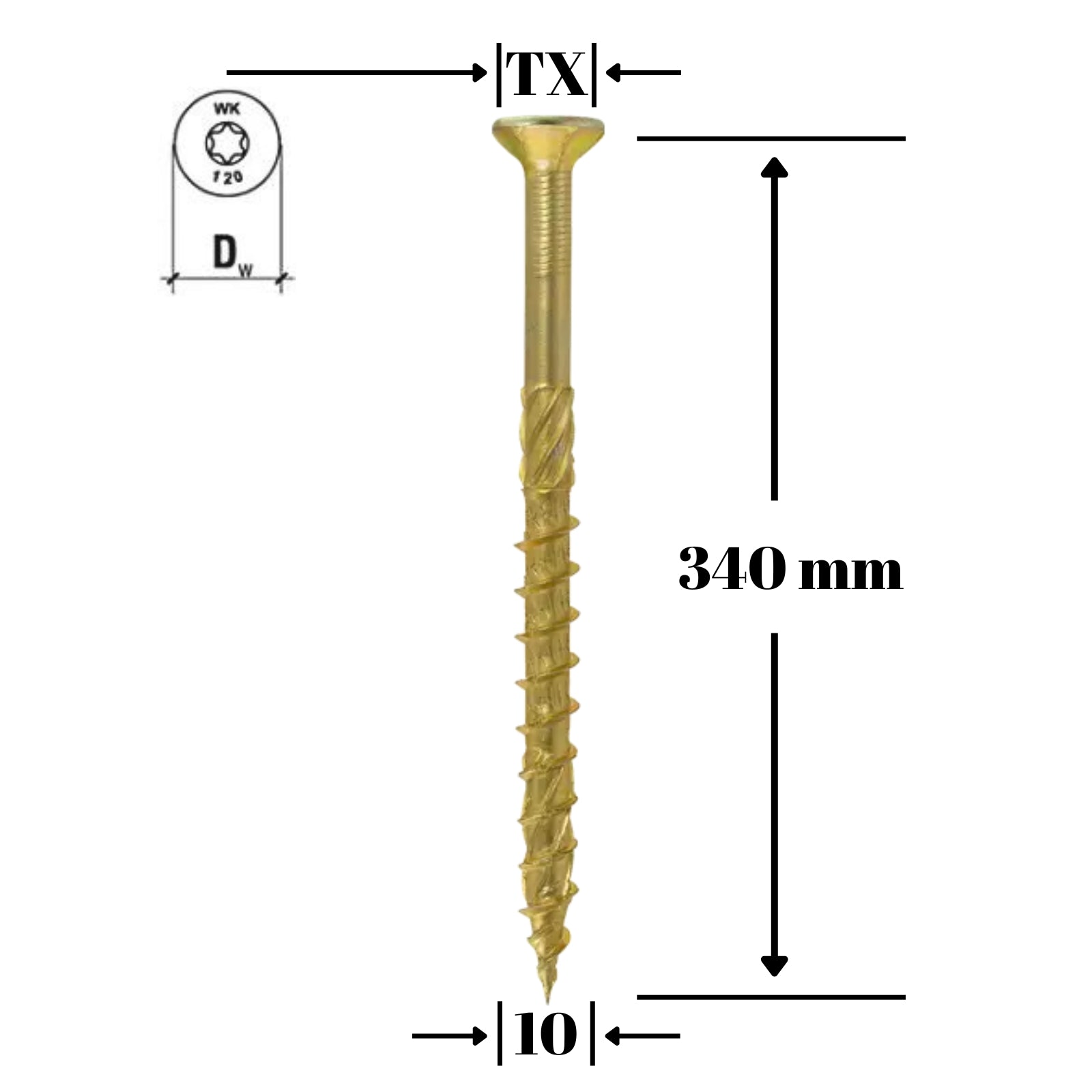 Surub pentru lemn TORX 10x340mm - WKCS-10340(25), Klimas Wkret-met