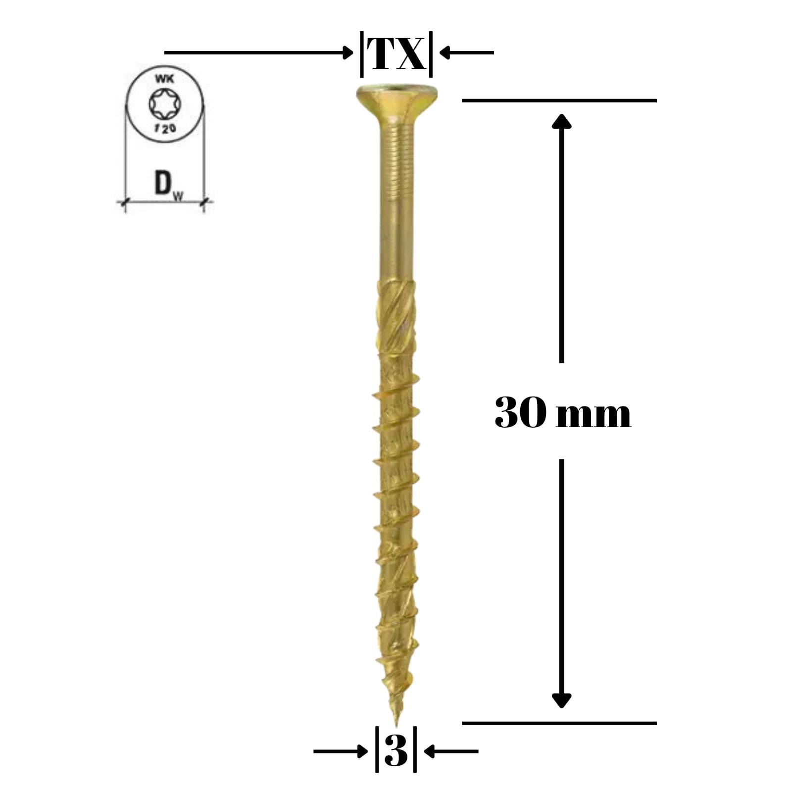 Surub autofiletant pentru lemn TORX 3x30mm - KMWHT-30030, Klimas Wkret-met