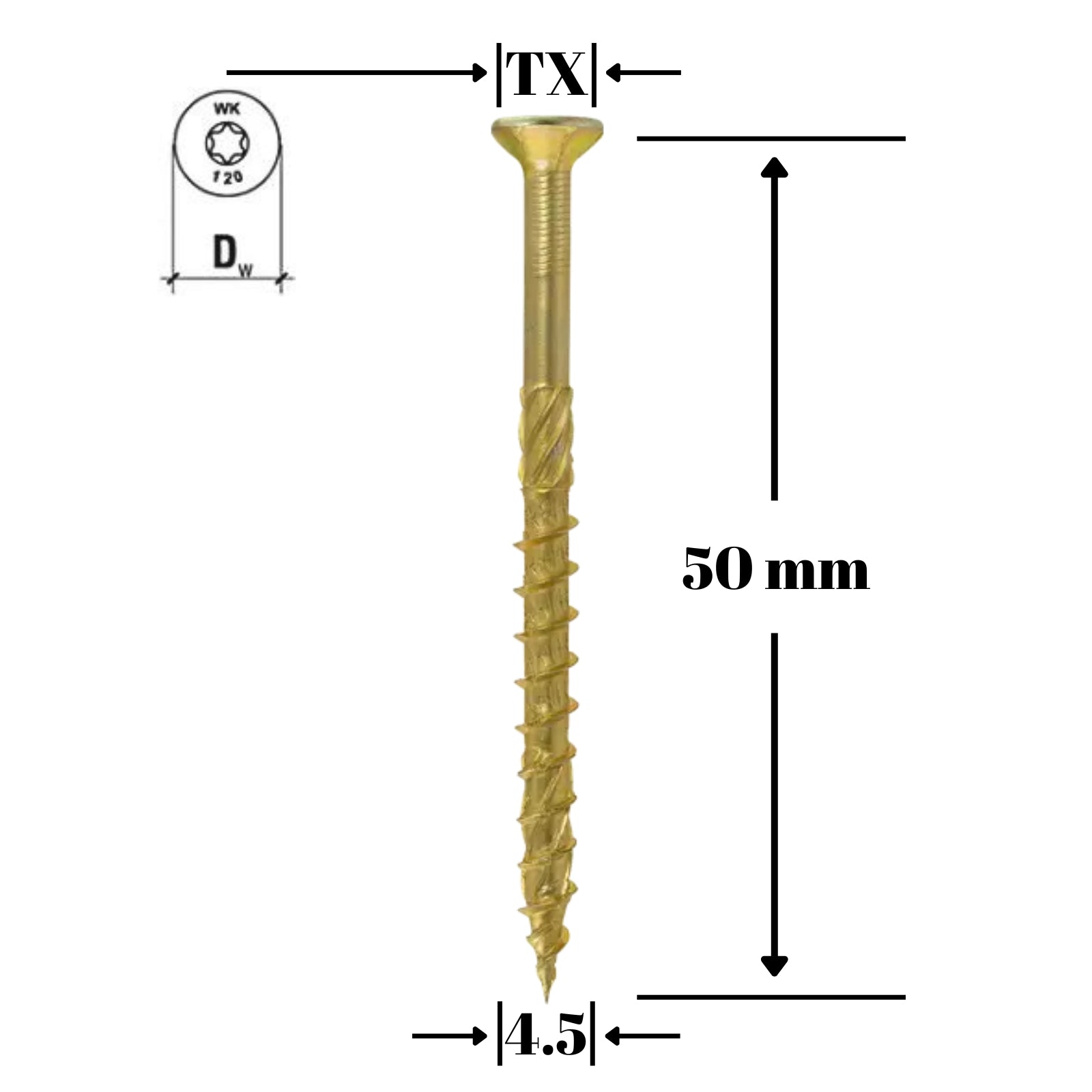 Surub pentru lemn TORX 4.5x50mm - KMWHT-45050, Klimas Wkret-met