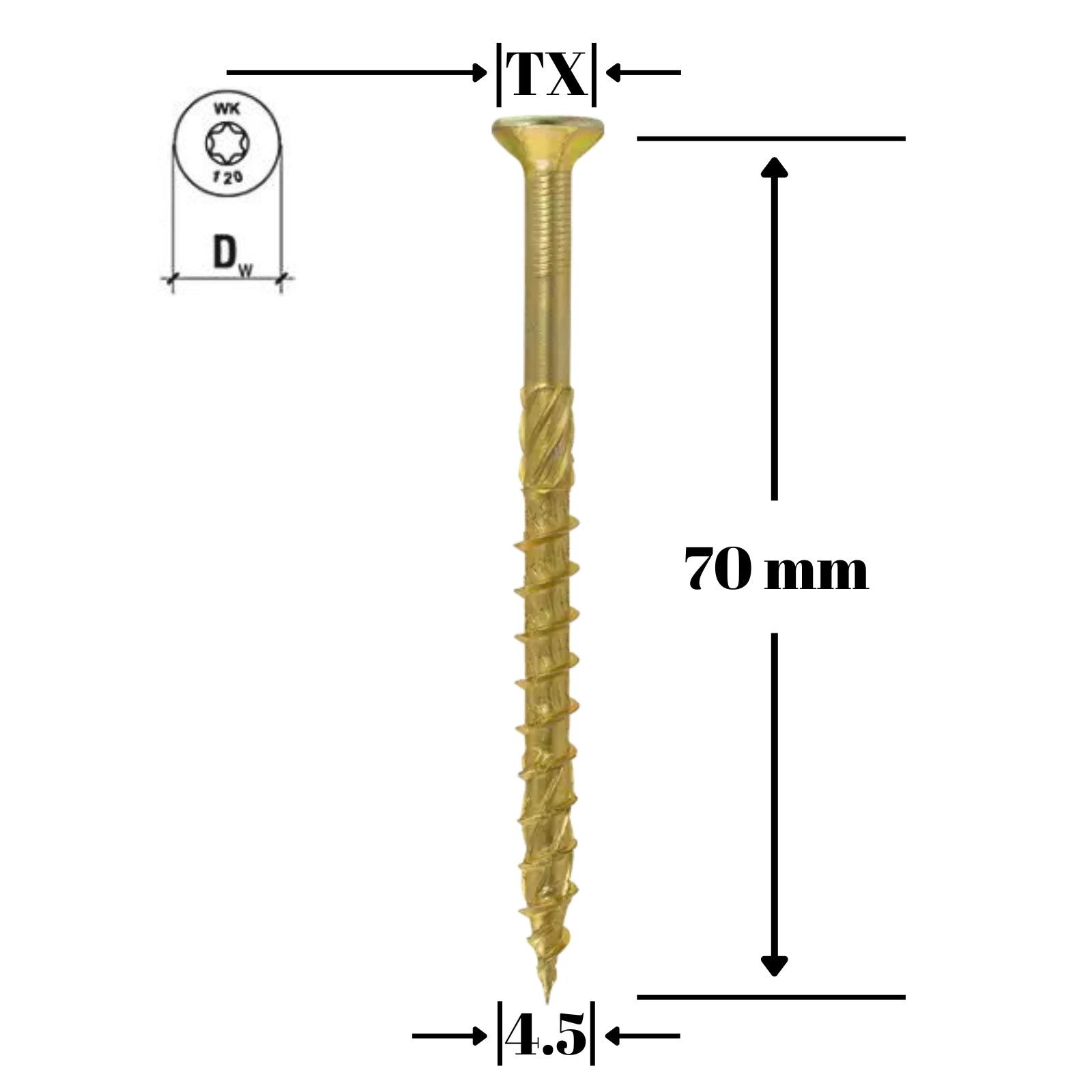 Surub pentru lemn TORX 4.5x70mm - KMWHT-45070, Klimas Wkret-met