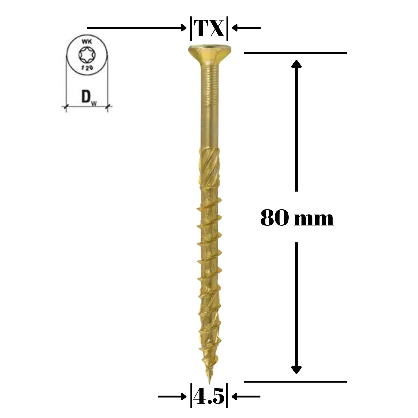 Surub pentru lemn TORX 4.5x80mm - KMWHT-45080, Klimas Wkret-met