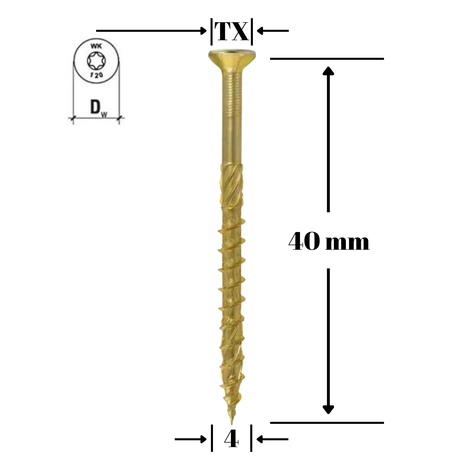 Surub pentru lemn TORX 4x40mm - KMWHT-40040(400), Klimas Wkret-met