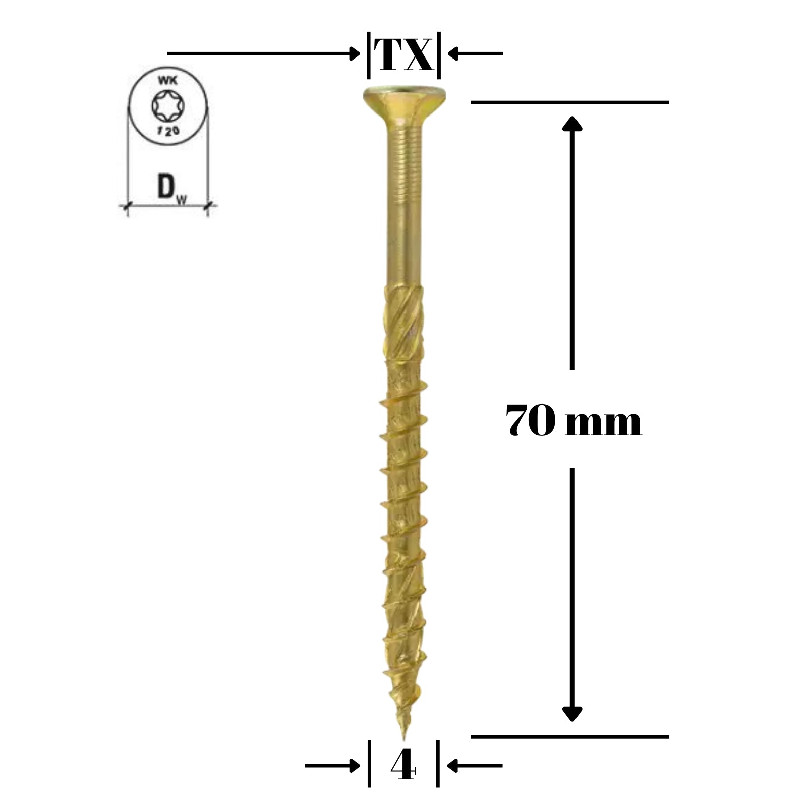 Surub pentru lemn TORX 4x70mm - KMWHT-40070(200), Klimas Wkret-met