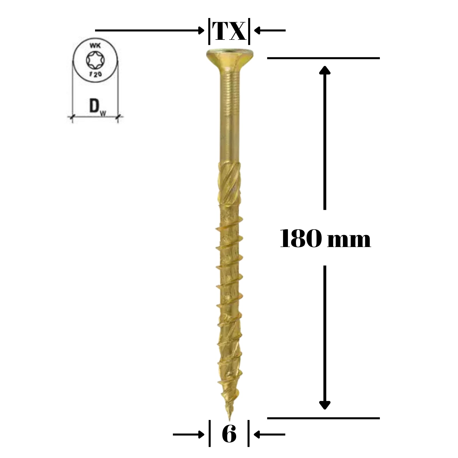 Surub pentru lemn TORX 6x180mm - KMWHT-60180, Klimas Wkret-met