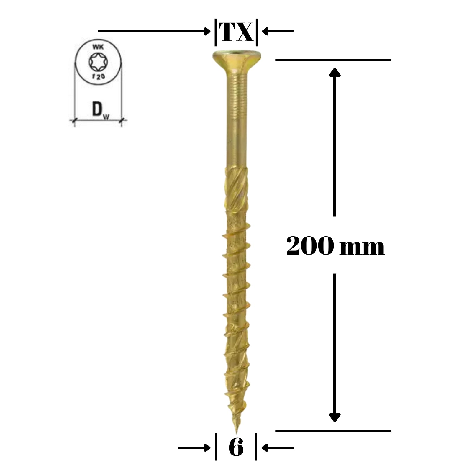 Surub pentru lemn TORX 6x200mm - KMWHT-60200, Klimas Wkret-met
