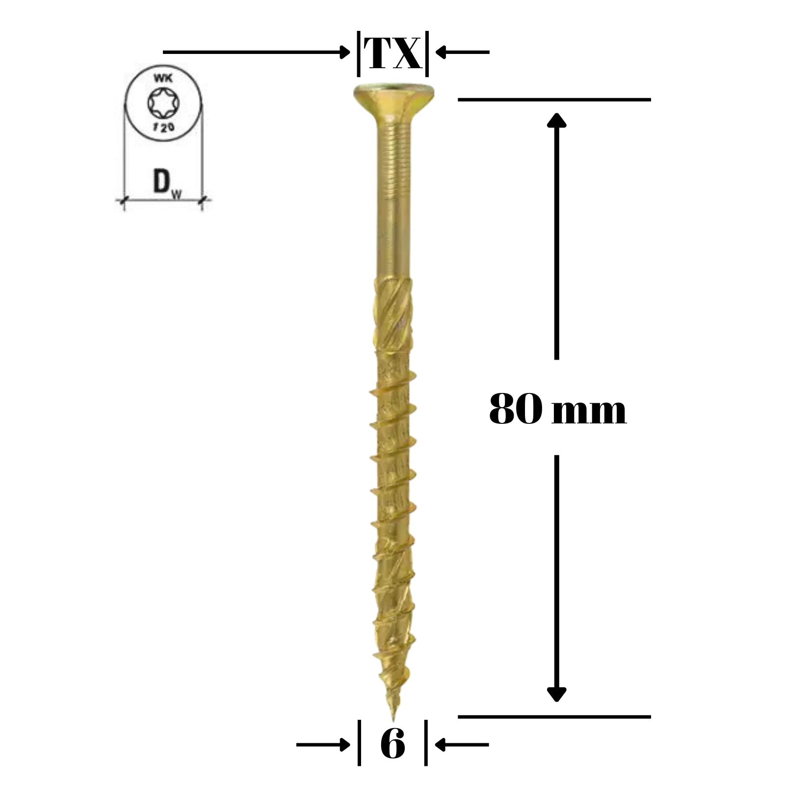 Surub pentru lemn TORX 6x80mm - KMWHT-60080(100), Klimas Wkret-met