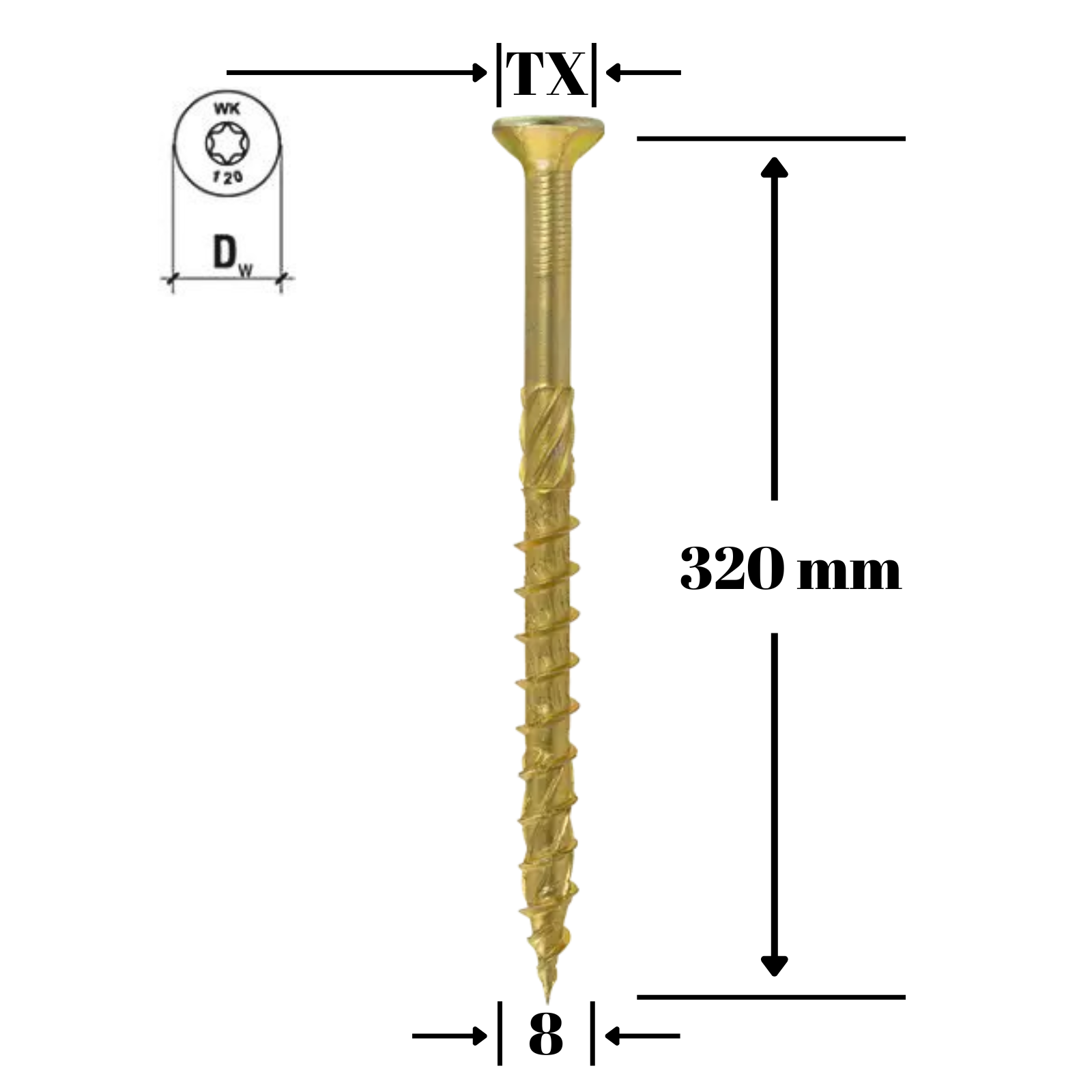 Surub pentru lemn TORX 8x320 - WKCS-08320(50), Klimas Wkret-met