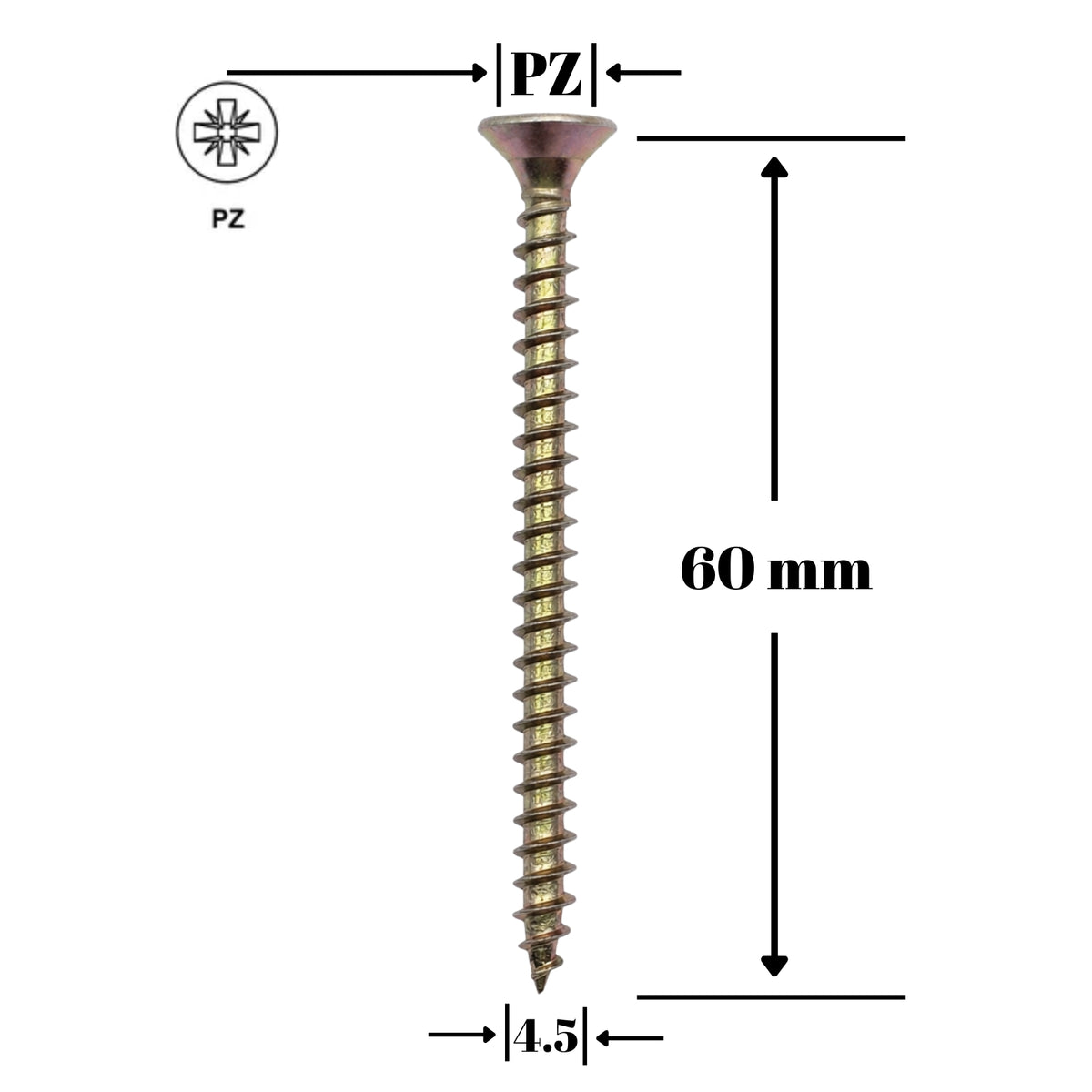 Surub UC, cap inecat 4.5x60 mm pentru lemn, PAL și OSB - 250 bucati/cutie