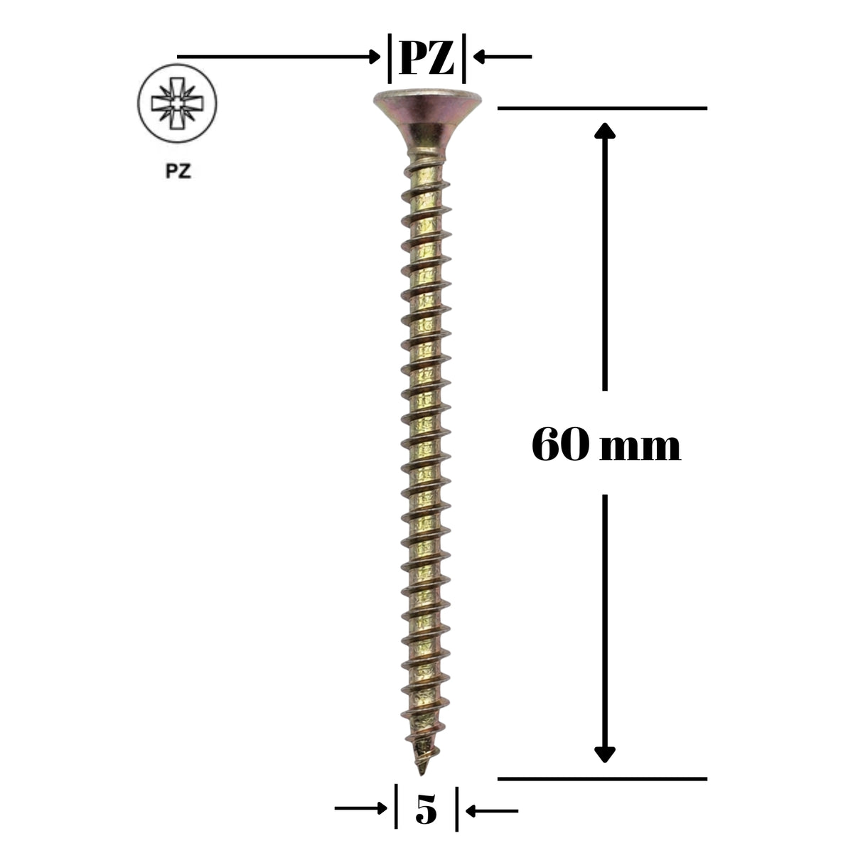 Surub UC, cap inecat 5x60 mm pentru lemn, PAL și OSB - 250 bucati/cutie