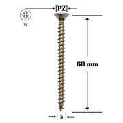 Surub UC, cap inecat 5x60 mm pentru lemn, PAL și OSB - 250 bucati/cutie