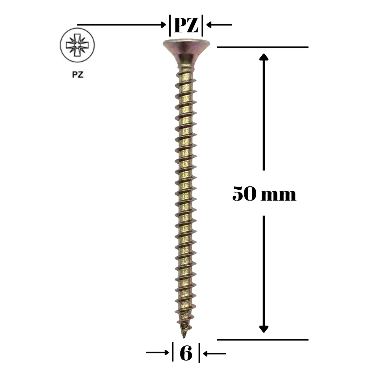 Surub UC, cap inecat 6x50 mm pentru lemn, PAL și OSB - 250 bucati/cutie